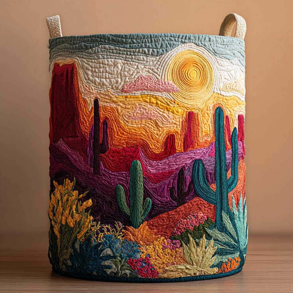 Cactus Garden Quilted Laundry Basket Colorful Storage Bin For Laundry Gifts For Nature Lovers