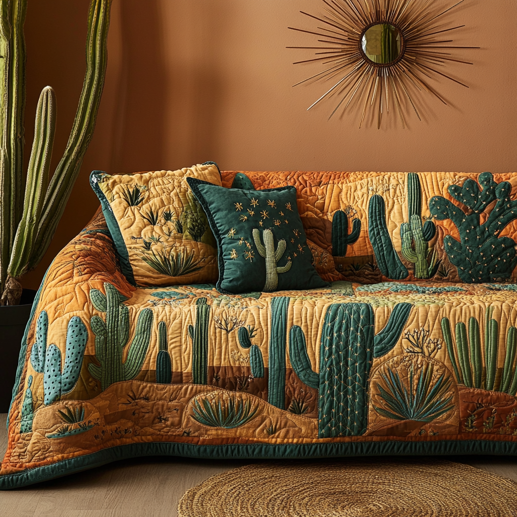 Cactus Garden Quilted Sofa Cover Indoor Decorations Cactus Related Gifts