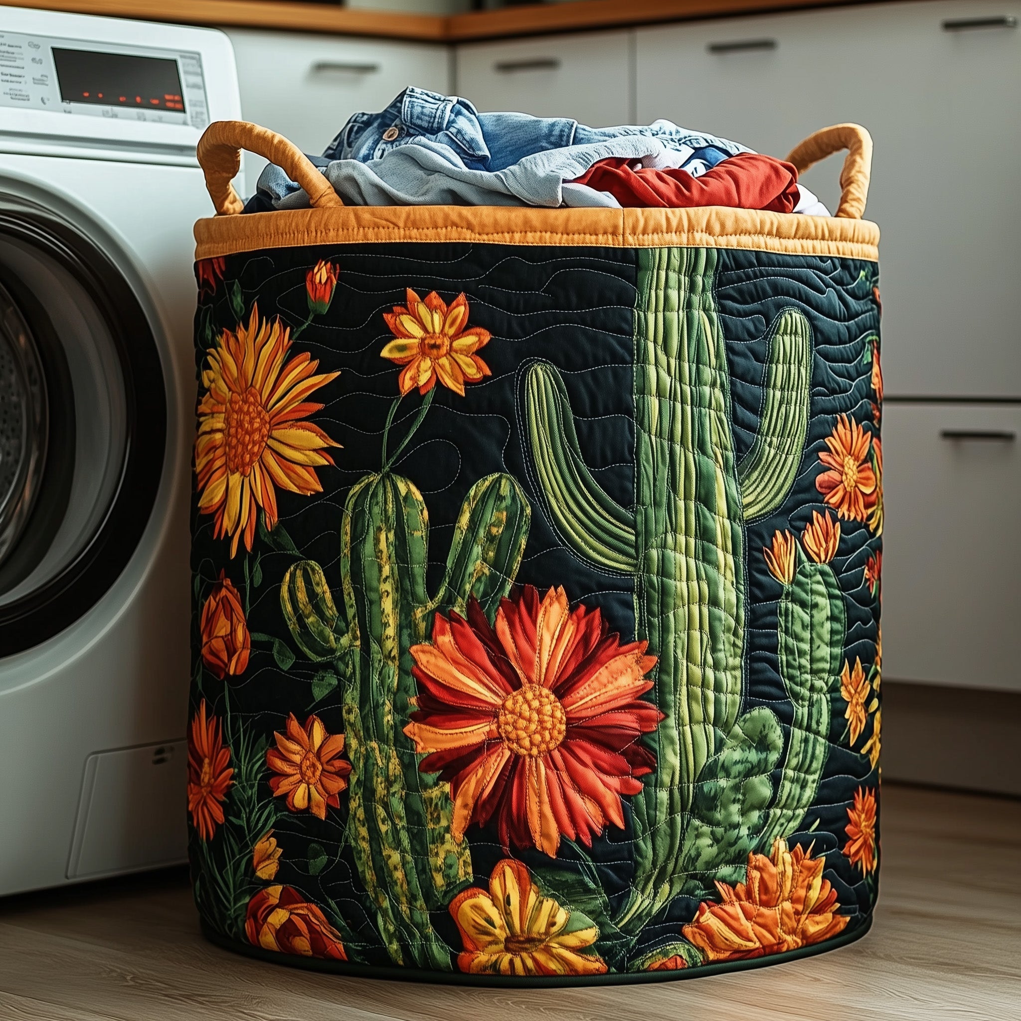 Cactus Heaven Quilted Laundry Basket Colorful Cactus Themed Gift For Mom