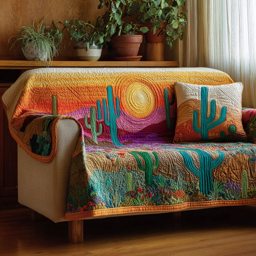 Cactus Horizon Quilted Sofa Cover Sofa Protector Cover Novelty Cactus Gifts