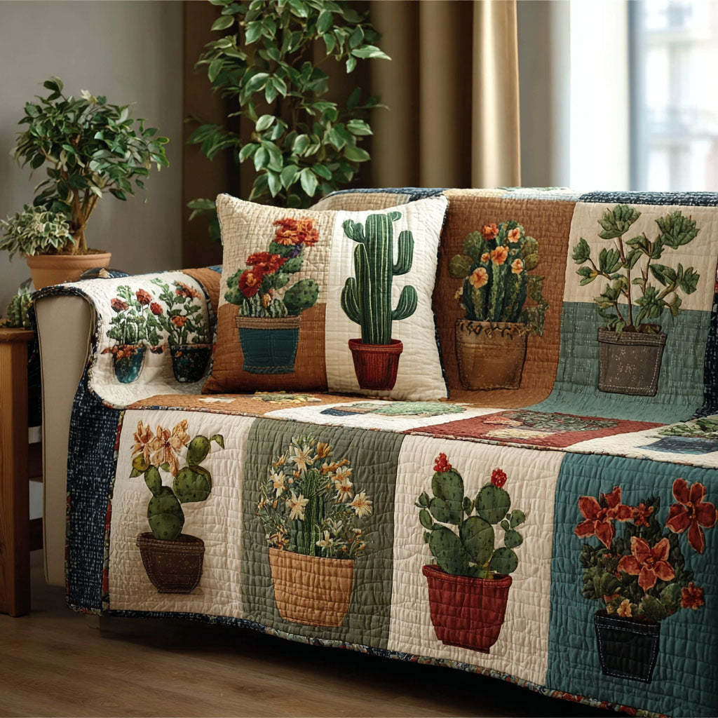 Cactus Patch Quilted Sofa Cover Sofa Cover Set Best Gift For Mother On Mother's Day