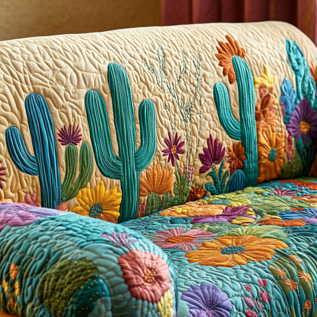 Cactus Path Quilted Sofa Cover Best Slip Covers For Furniture Great CactusLover Gifts