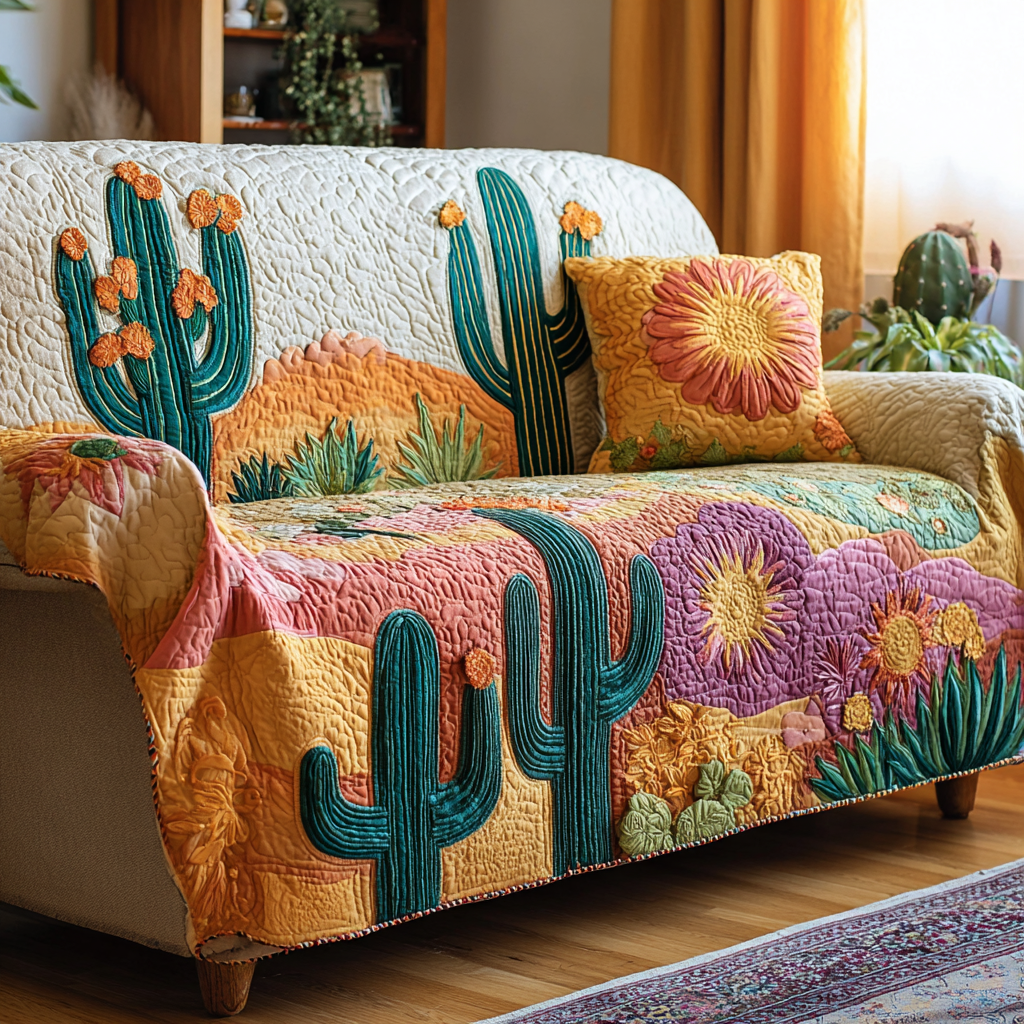 Cactus Path Quilted Sofa Cover Sofa Seat Covers Gifts For Cactus Lovers