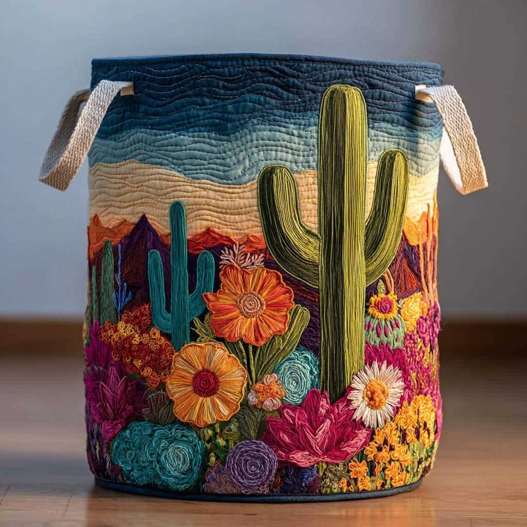 Cactus Spirit Quilted Laundry Basket Storage Bin For Laundry Gifts For House Warming