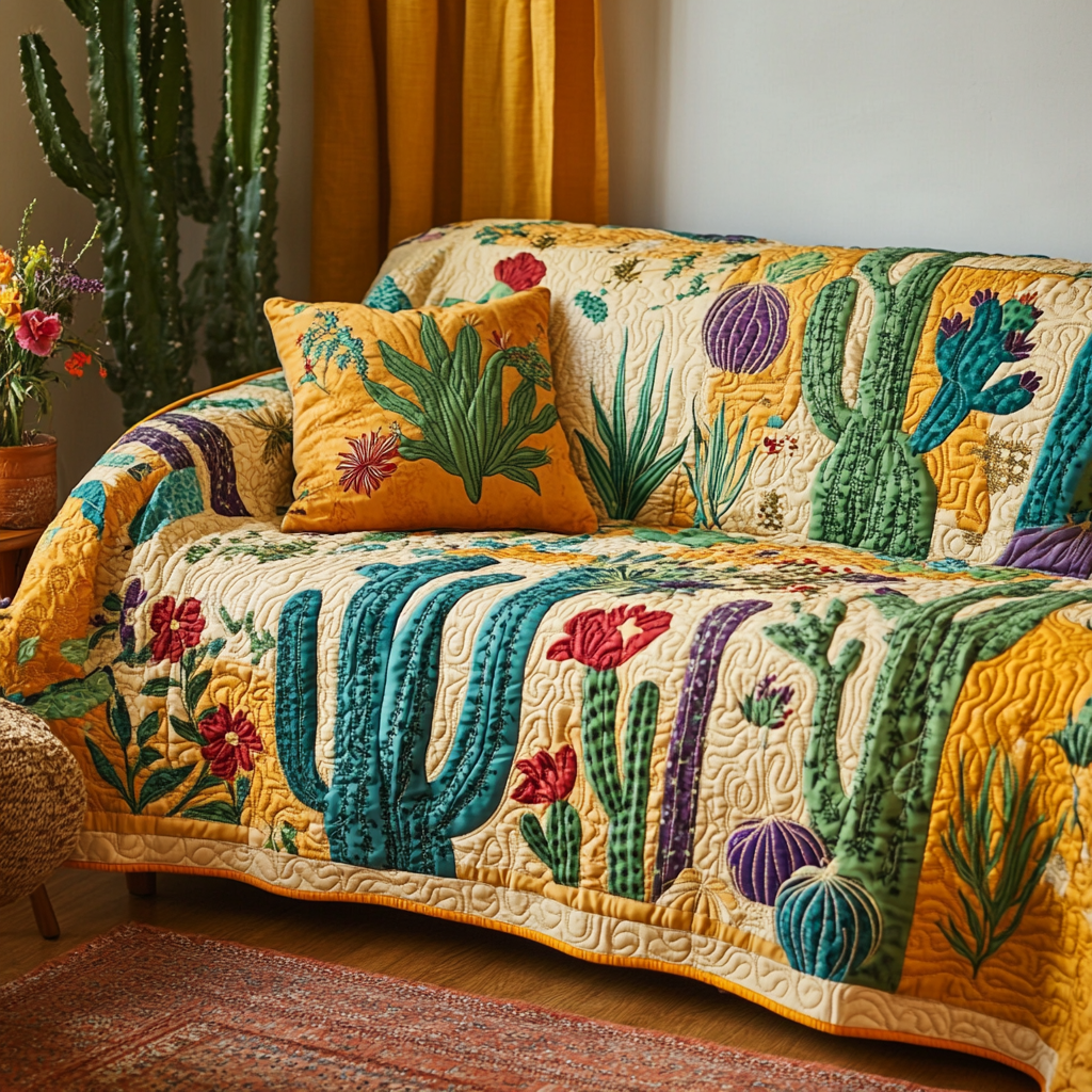 Cactus Spirit Quilted Sofa Cover Seat Covers For Couches Unique Cactus Gifts