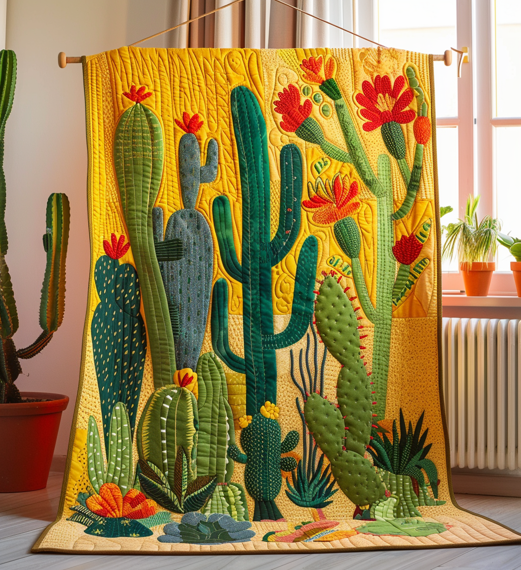 Cactus Sunburst Quilted Blanket Bed Decor Gifts For Mum Birthday