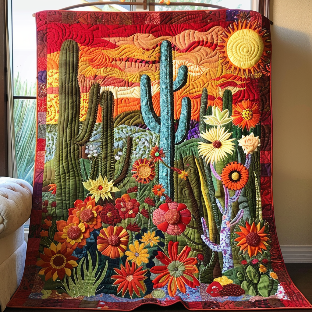 Cactus Sunrise Quilted Blanket Bedroom Room Decor Special Mother's Day Gifts