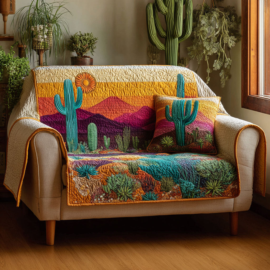 Cactus Sunset Quilted Sofa Cover Sofa Cover Set Awesome Gifts For Cactus Lovers