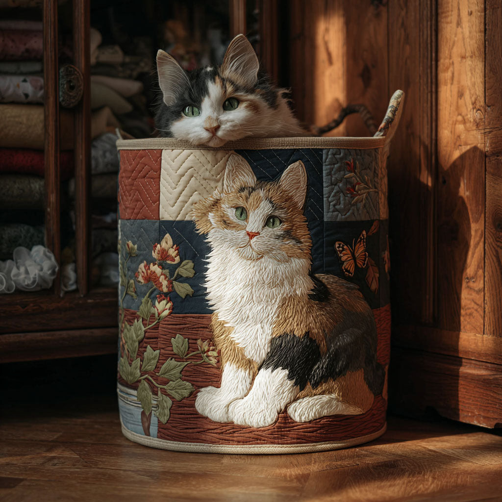Calico Bloom Quilted Laundry Basket Elegant Quilted Laundry Bin for Bedroom and Bathroom