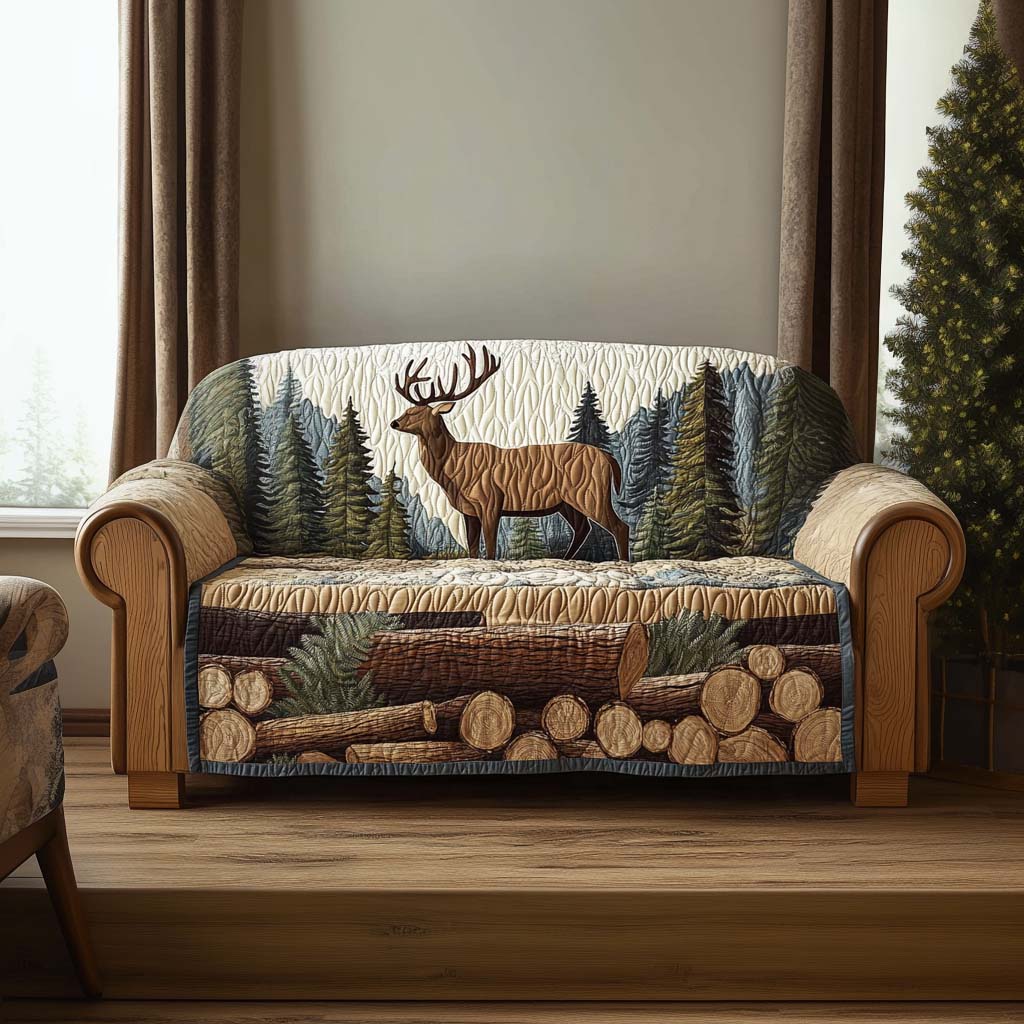 Calm Deer Quilted Sofa Cover Home Decorattions Presents For Deer Hunters