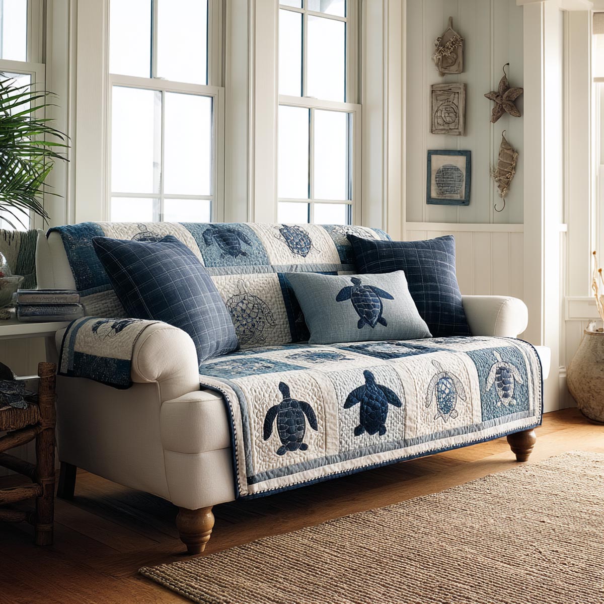 Calm Turtle Quilted Sofa Cover Couch Seat Covers Sea Turtle Stuff