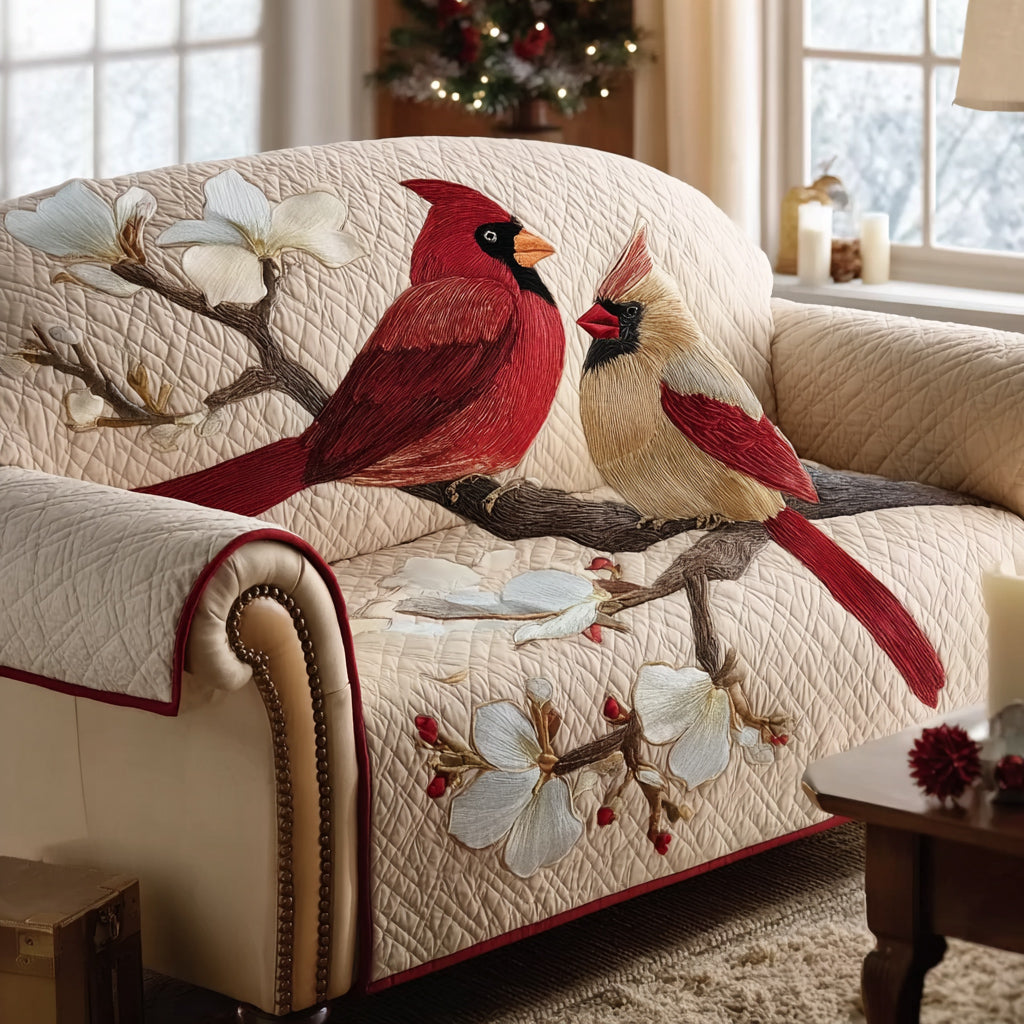 Cardinal Blossom Bond Quilted Sofa Cover Home Decor Cardinal Gifts For Friend
