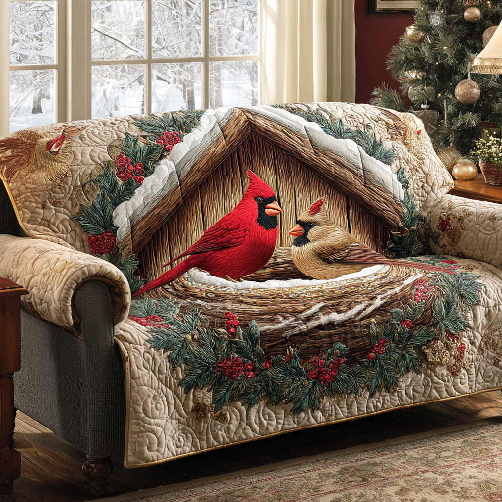 Cardinal Cottage Quilted Sofa Cover Holiday Couch Covers Red Cardinal Memorial Gift