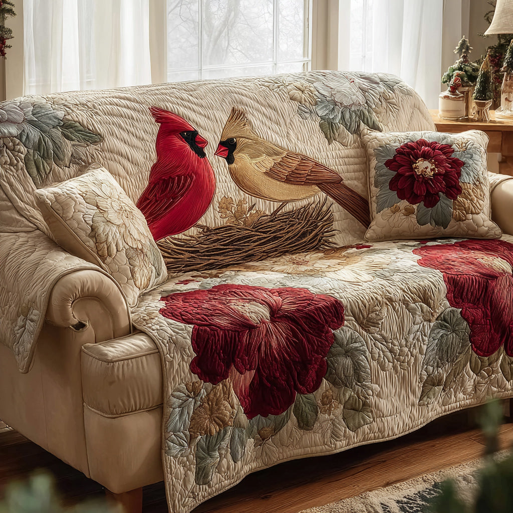Cardinal Floral Nest Quilted Sofa Cover Home Decor Styles Cardinal Themed Gifts