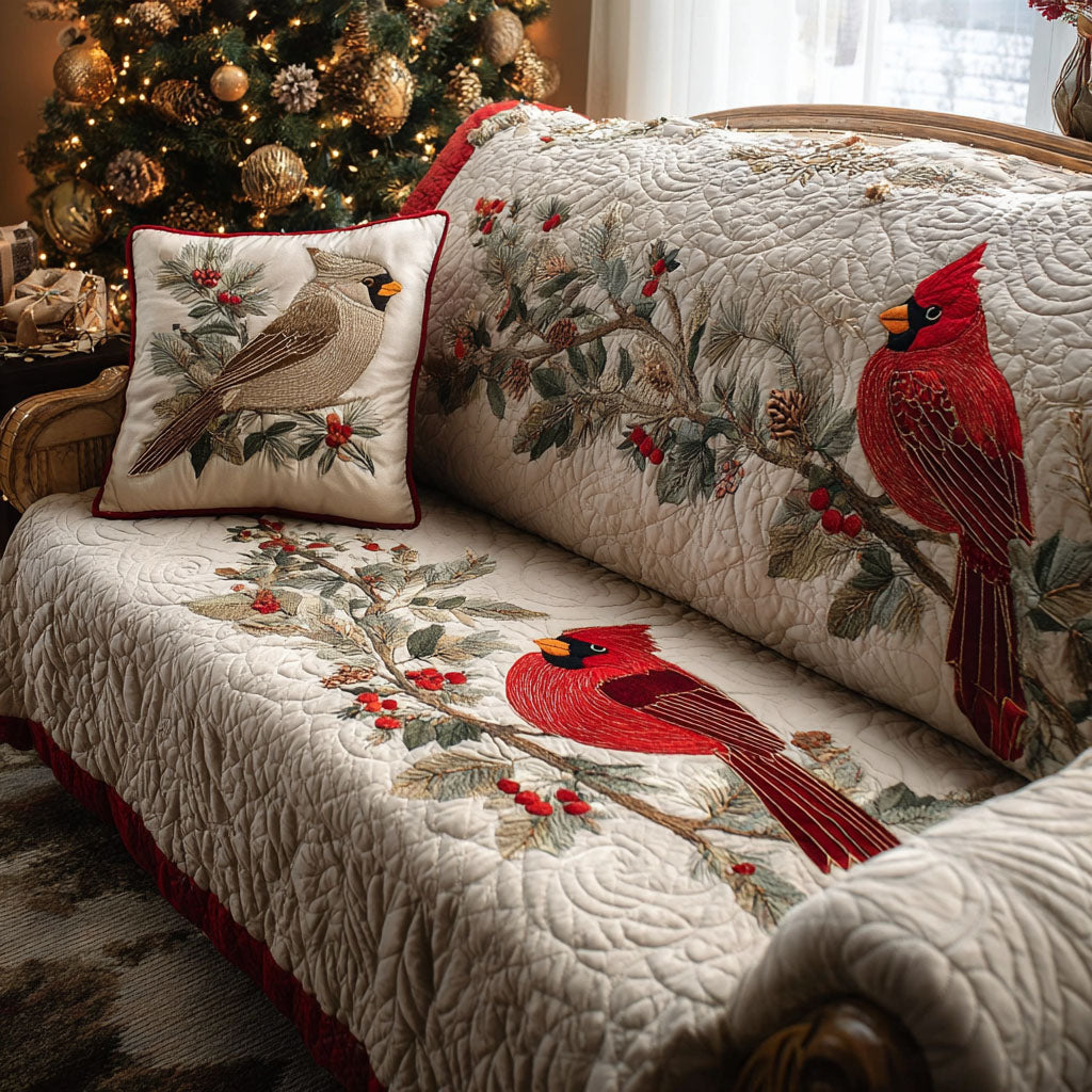 Cardinal Meadow Quilted Sofa Cover Sofa Protector Cardinal Christmas Gift Ideas