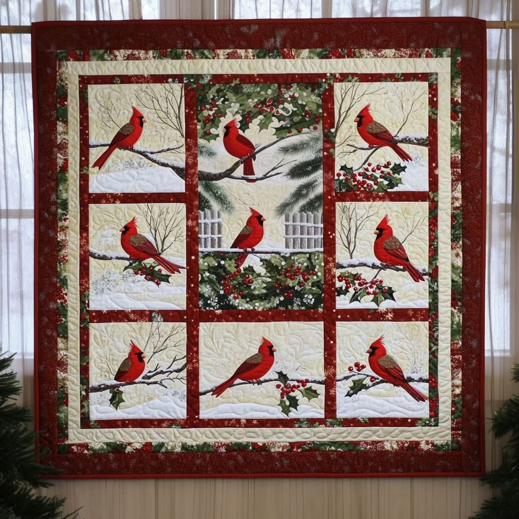Cardinal Quilted Blanket Cardinal Christmas Decorations Memorial Gift For Family