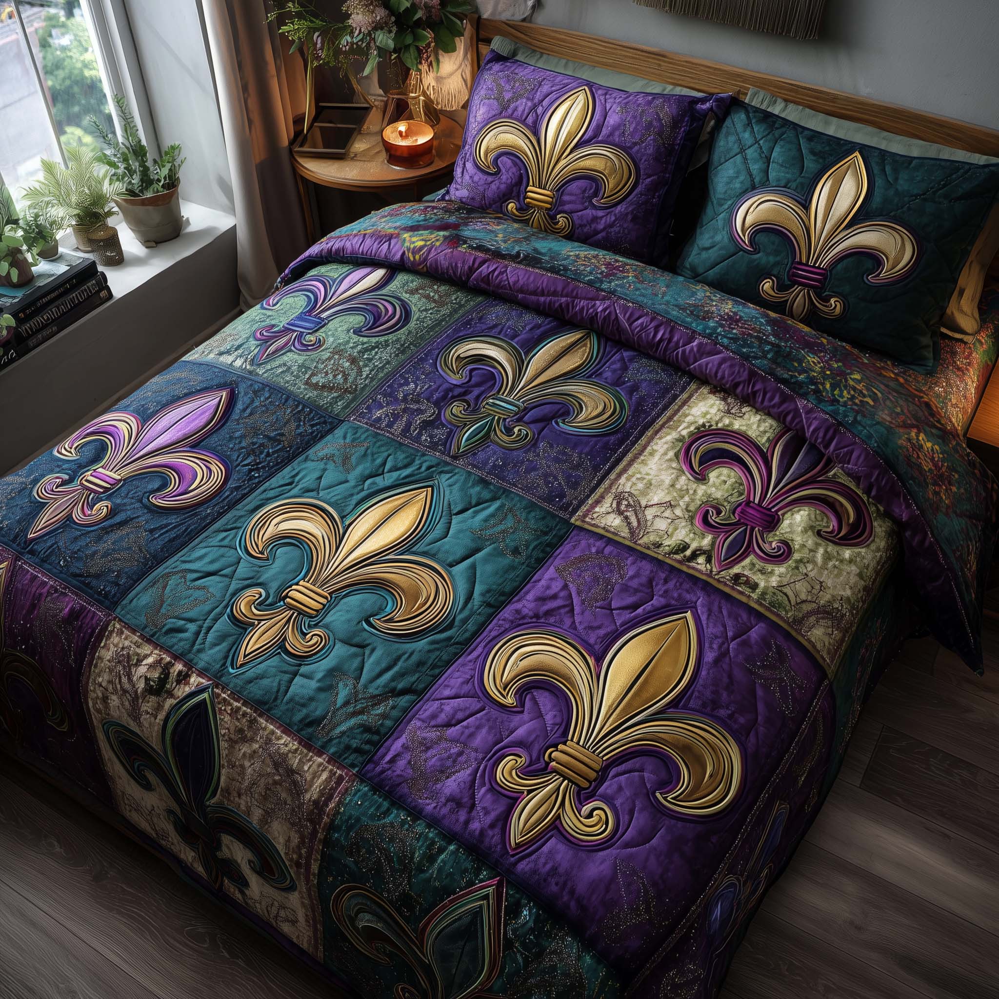 Carnival Crest Quilted Bedding Set Vibrant Colorful Bedroom Decor Gift For Her