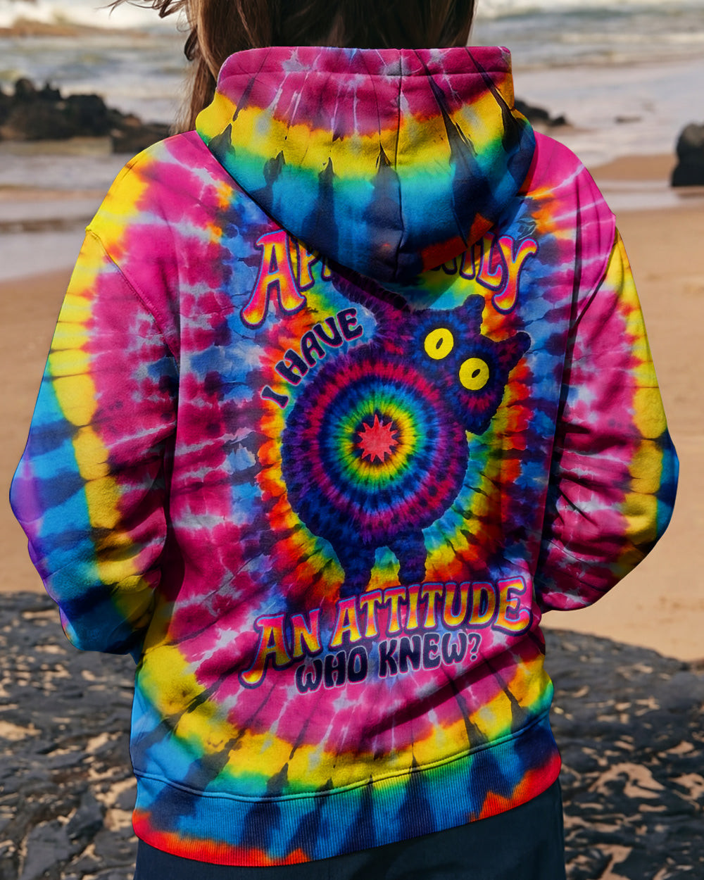 Cat Apparently I Have An Attitude Zipper Hoodie Colorful Tie-Dye Psychedelic Merch Gift For Wife - Image 2