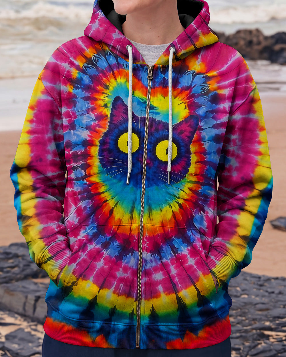 Cat Apparently I Have An Attitude Zipper Hoodie Colorful Tie-Dye Psychedelic Merch Gift For Wife