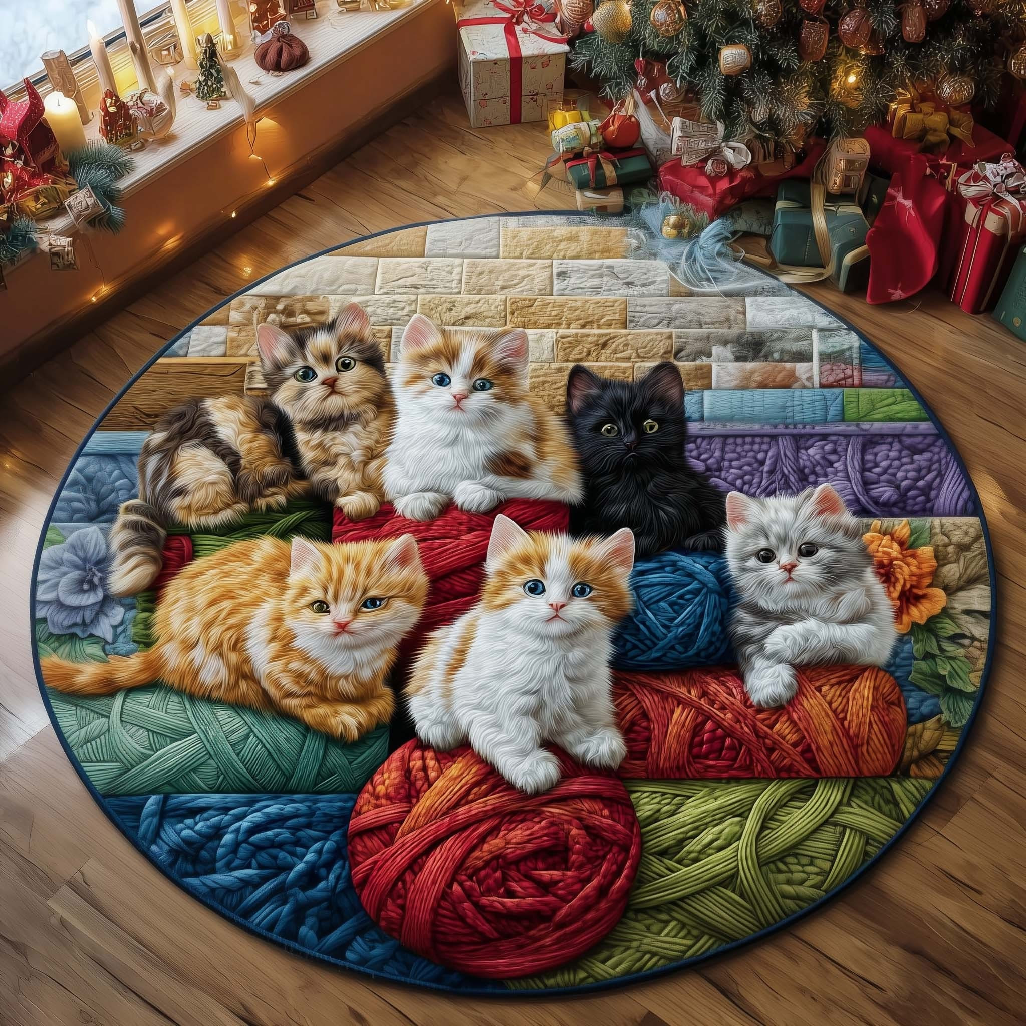 Cat Bliss Quilted Round Mat Cute Kitten Christmas Decorations Xmas Gifts For Cat Lover