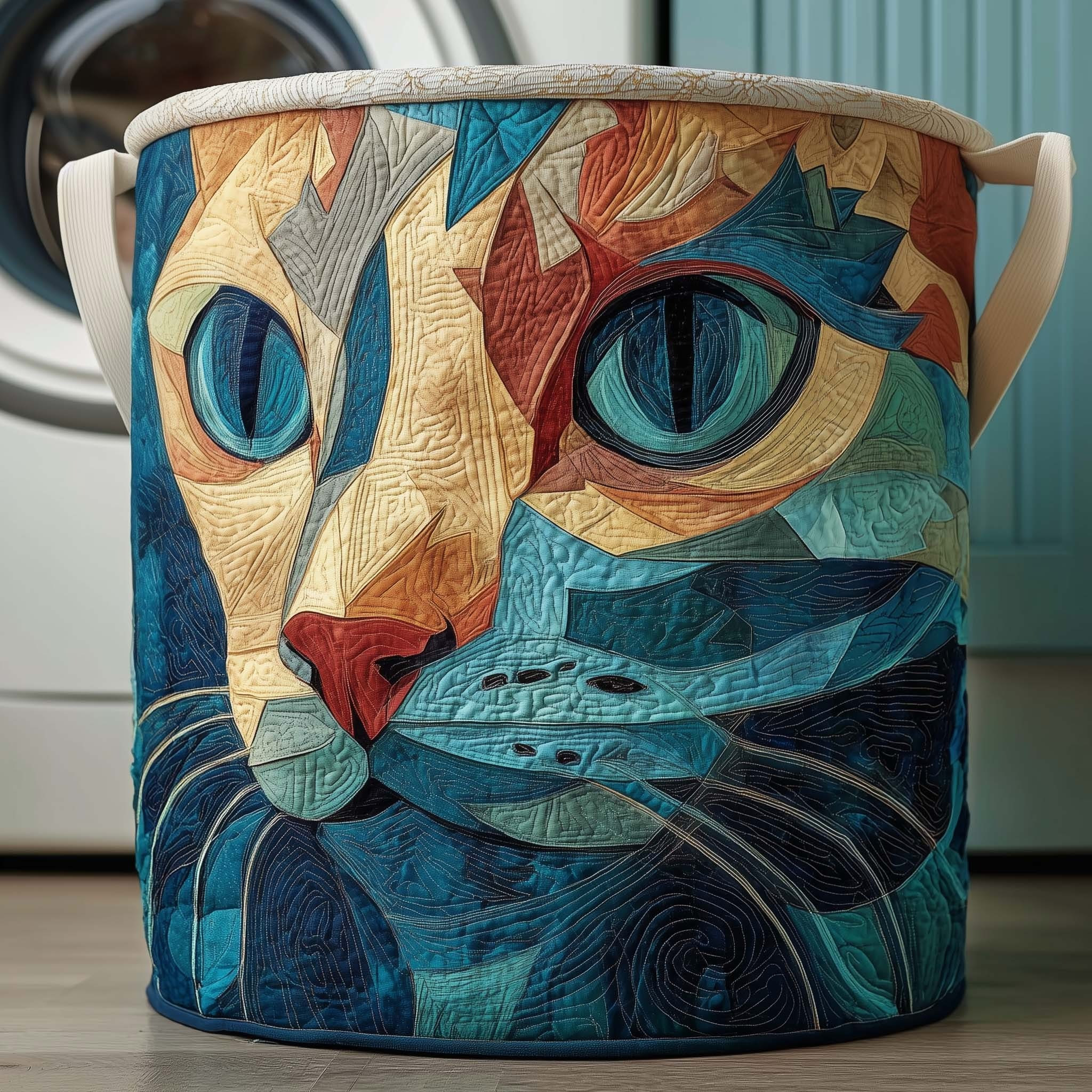 Cat Blue Patchwork Quilted Laundry Basket Laundry Room Ideas Best Gifts For Cat Lovers