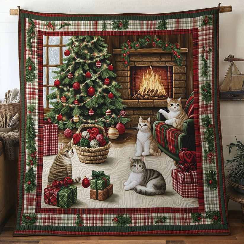 Cat By The Tree Quilt Blanket Cute Animal Blanket Christmas Gifts For Cat Lovers