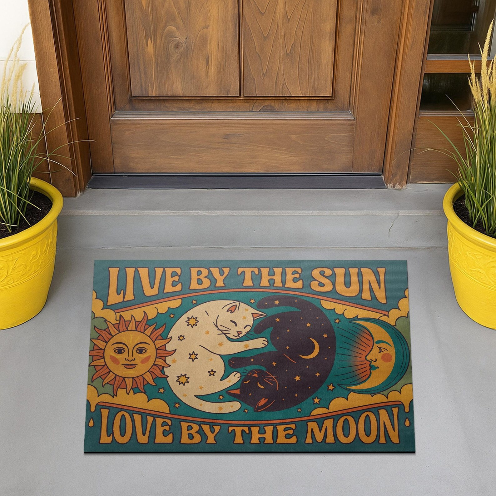 Cat Celestial Yin Yang Doormat Live By The Sun Love By The Moon Welcome Mat Cat Lover Gifts