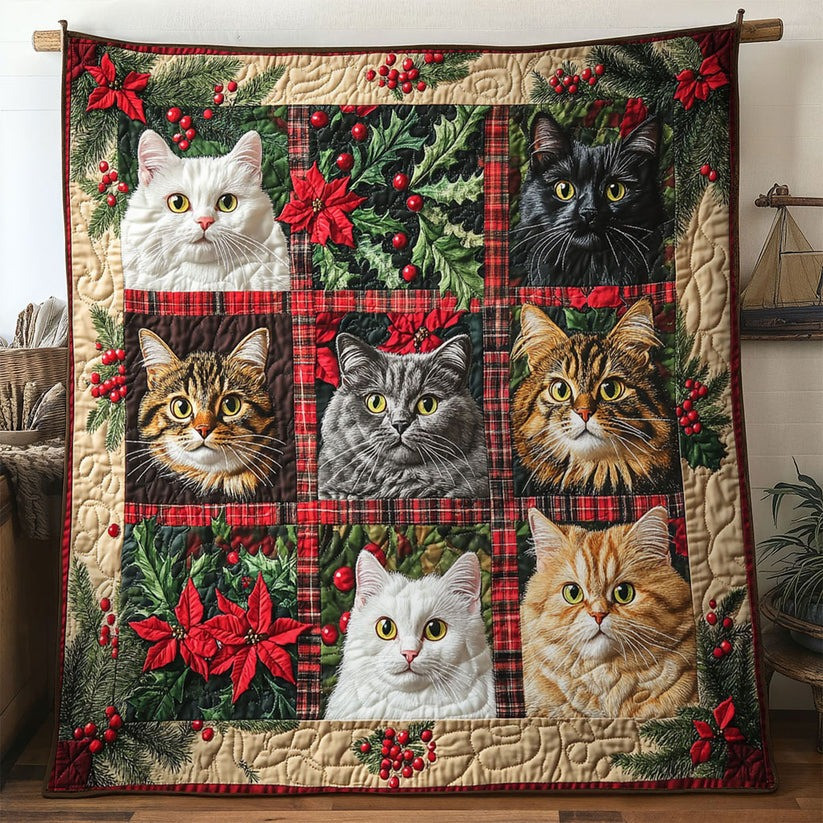 Cat Christmas Quilt Blanket Cute Animal Xmas Gifts For Cat Lovers