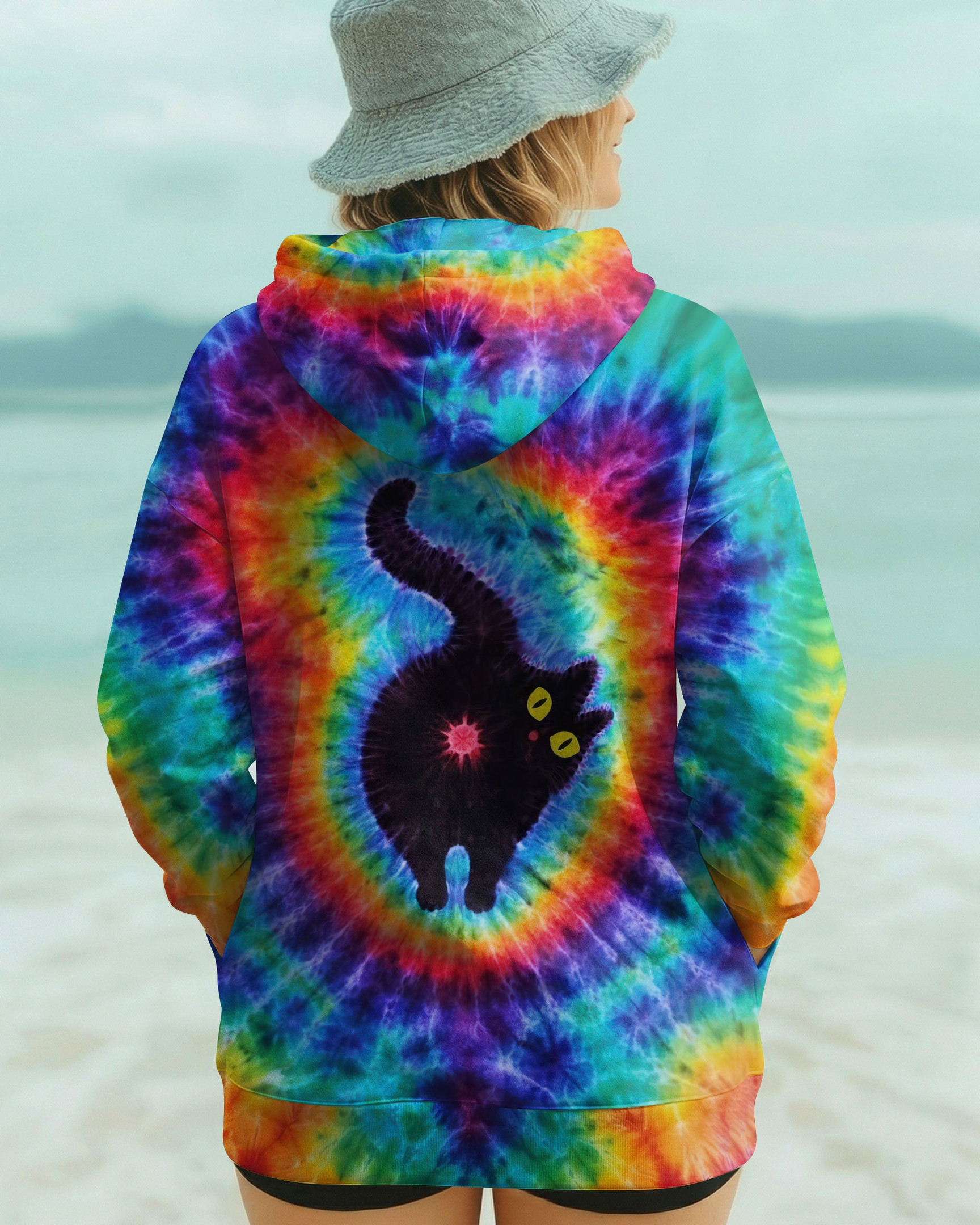 Cat Colorful Swirl Pattern Tie Dye Hoodie Unique Colors Gift For Cat Lovers - Image 2