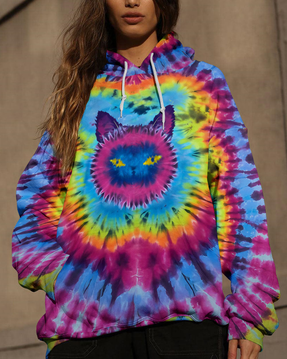 Cat Colorful Swirl Pattern Tie Dye Hoodie Unique Colors Outfits Gift For Sister Cat Lovers