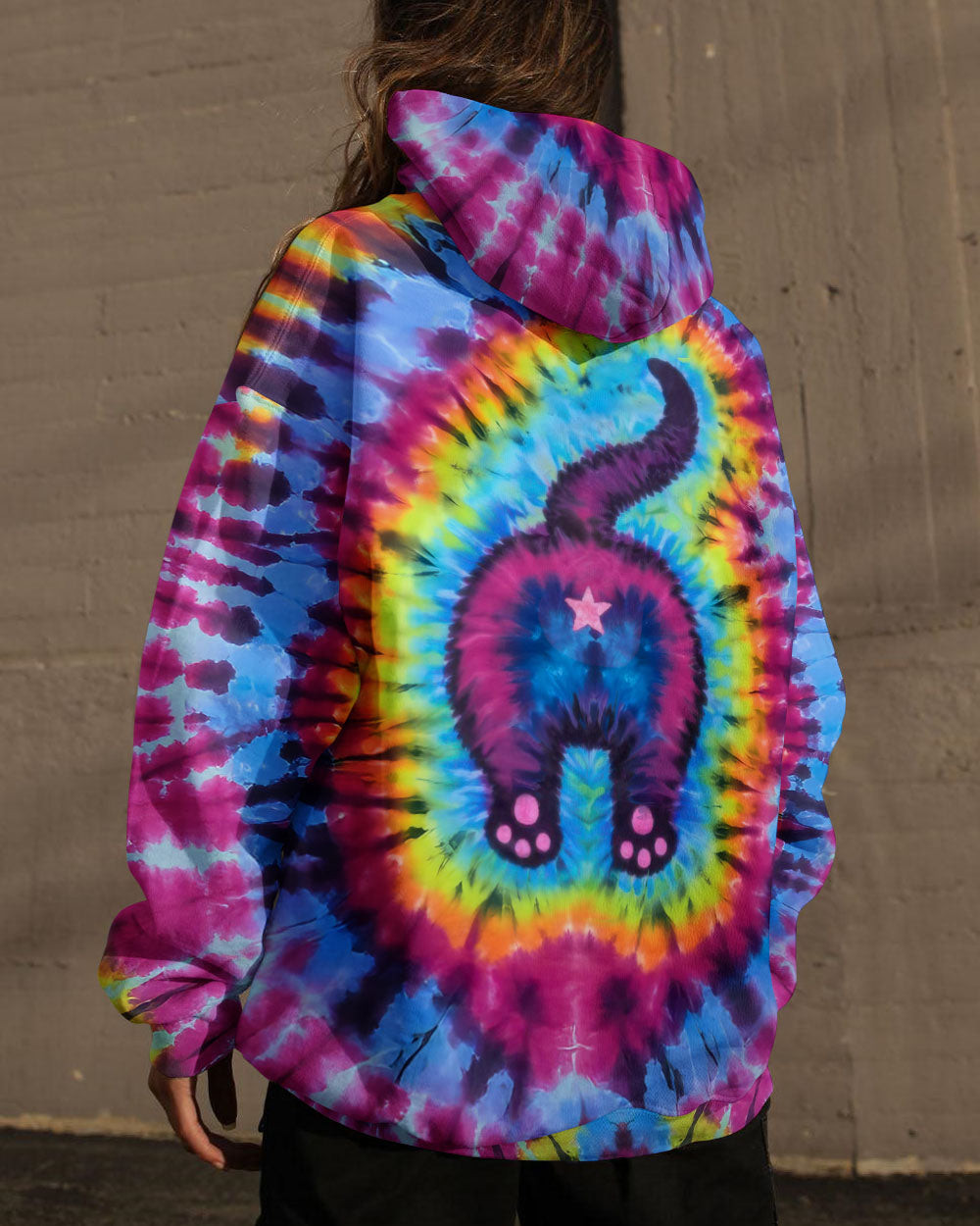 Cat Colorful Swirl Pattern Tie Dye Hoodie Unique Colors Outfits Gift For Sister Cat Lovers - Image 2