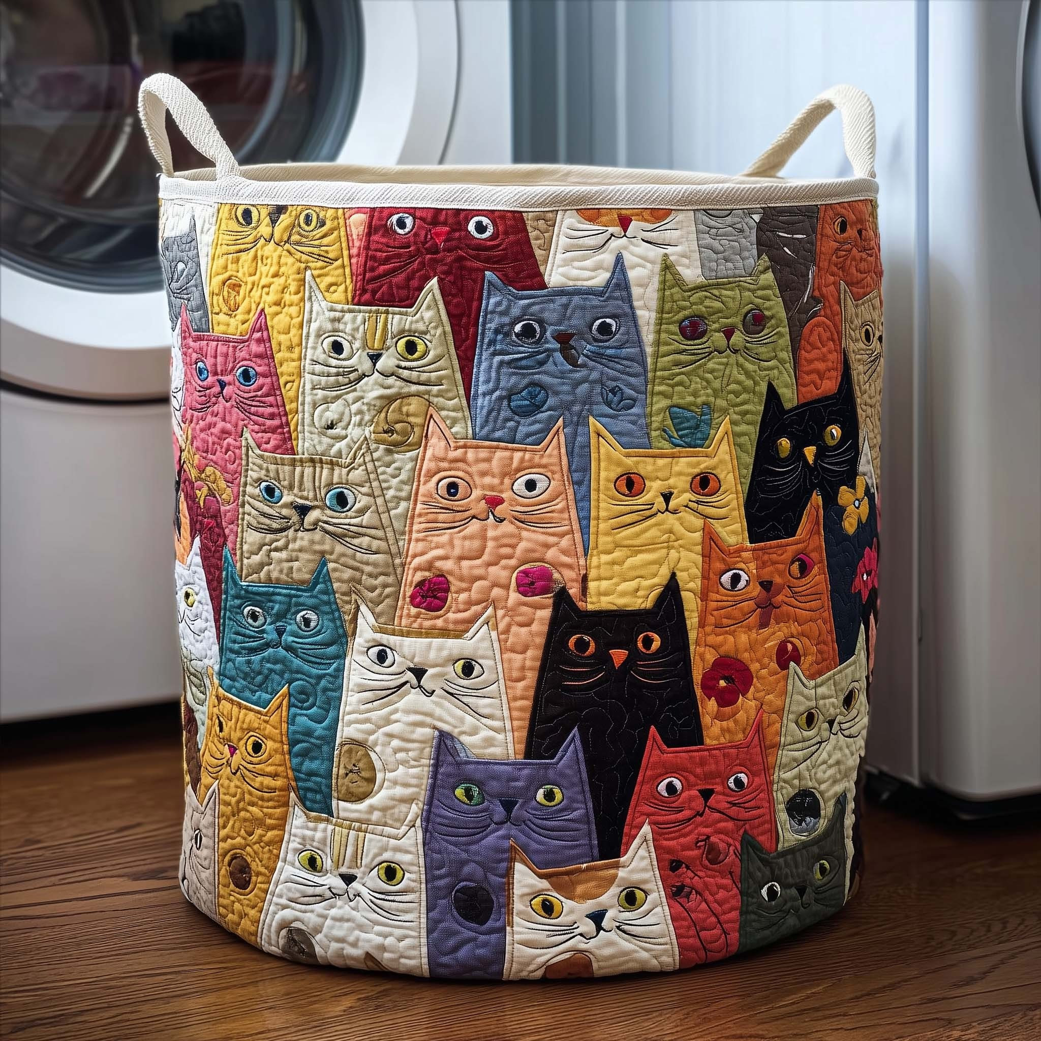 Cat Crowd Quilted Laundry Basket Cute Animal Storage Basket Best Gifts For Cat Lovers