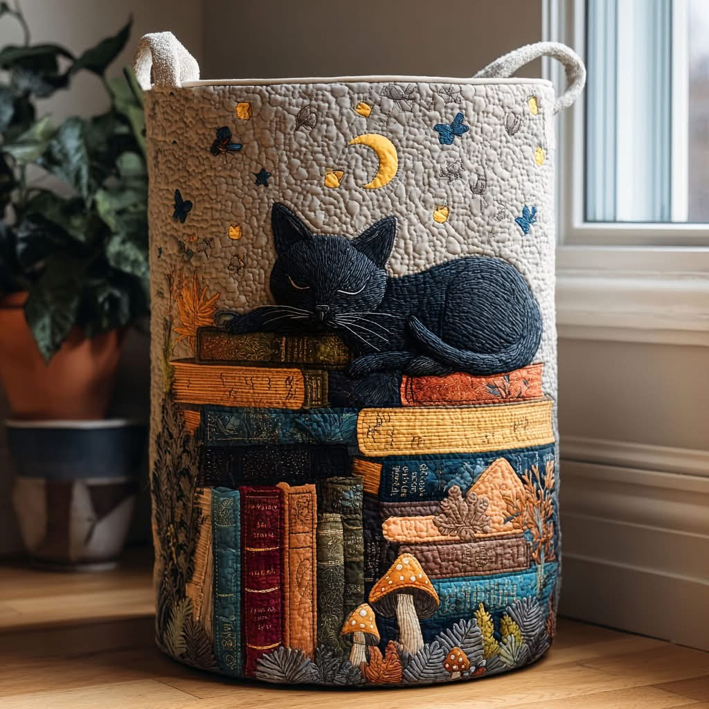 Cat Dreams Quilted Laundry Basket Cute Animal Hamper Basket Gift Ideas For Book Lovers