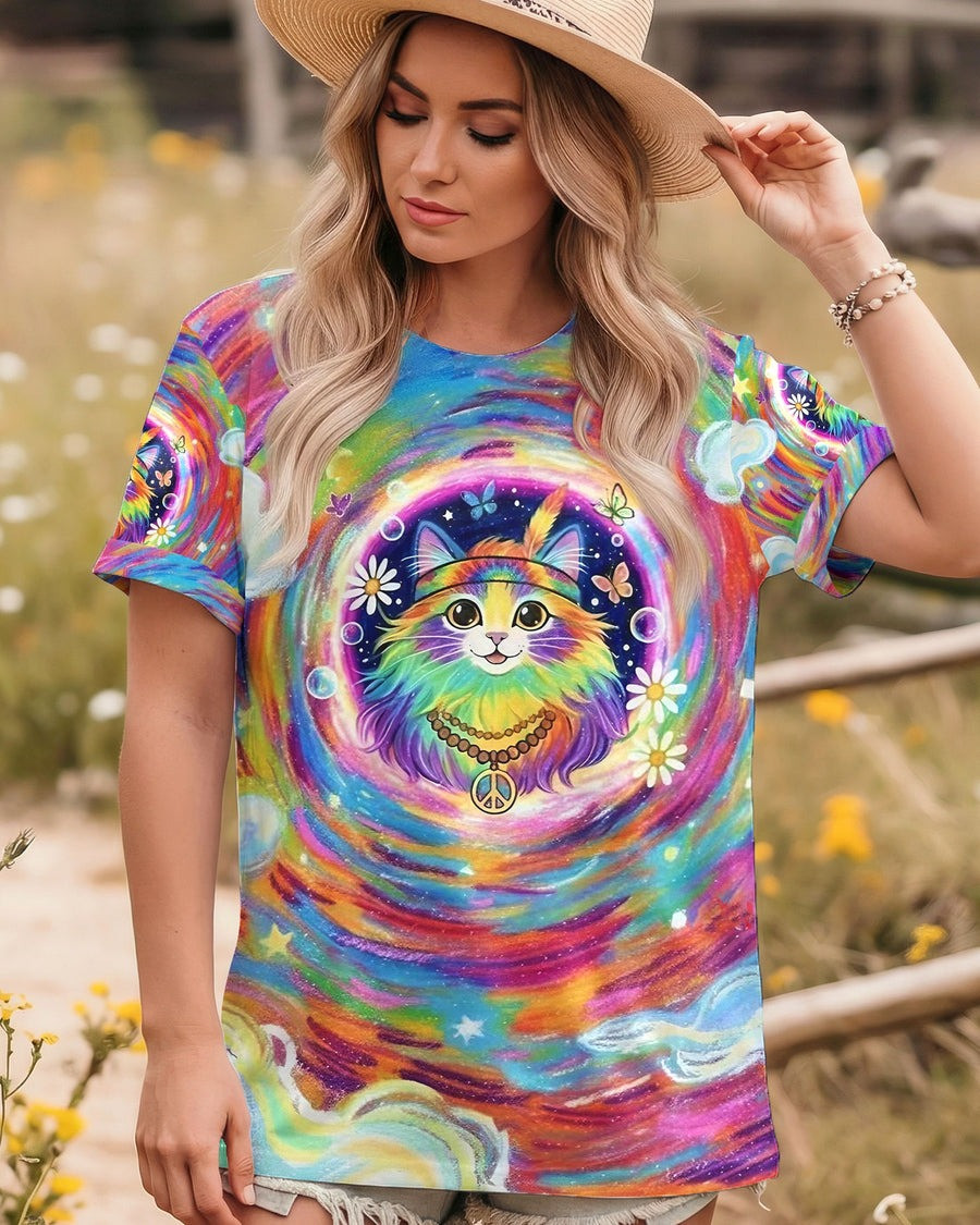 Cat Galaxy Colorful Tie Dye Shirt Cute Animal Shirts Groovy Hippie Apparel Cat Lovers Gifts