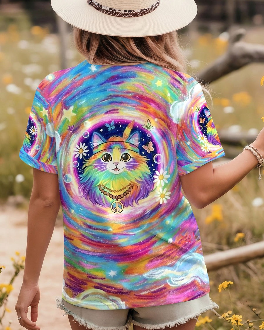 Cat Galaxy Colorful Tie Dye Shirt Cute Animal Shirts Groovy Hippie Apparel Cat Lovers Gifts - Image 2