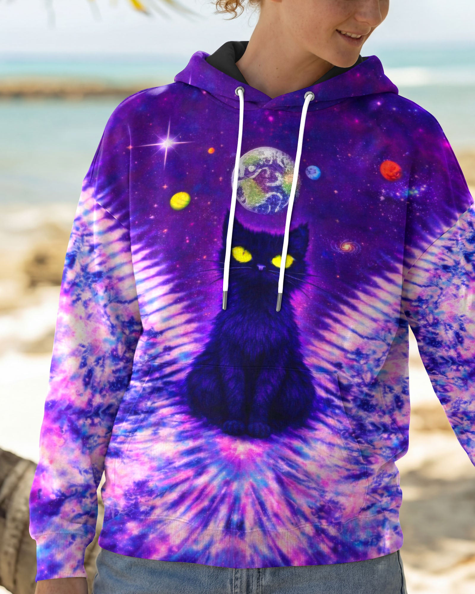 Cat Galaxy Swirl Tie Dye Hoodie Unique Colors Clothes Unique Gifts For Best Friends