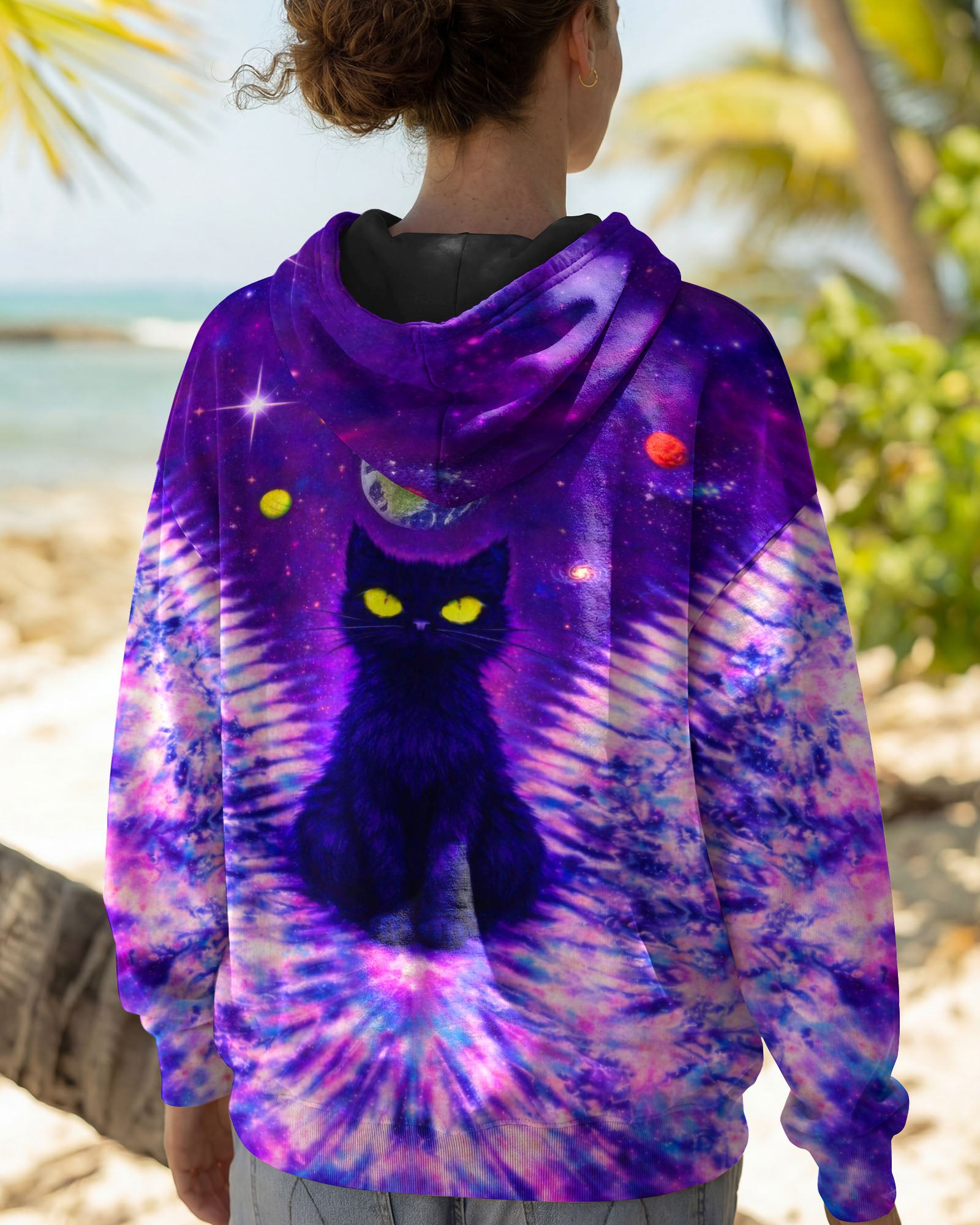 Cat Galaxy Swirl Tie Dye Hoodie Unique Colors Clothes Unique Gifts For Best Friends - Image 2