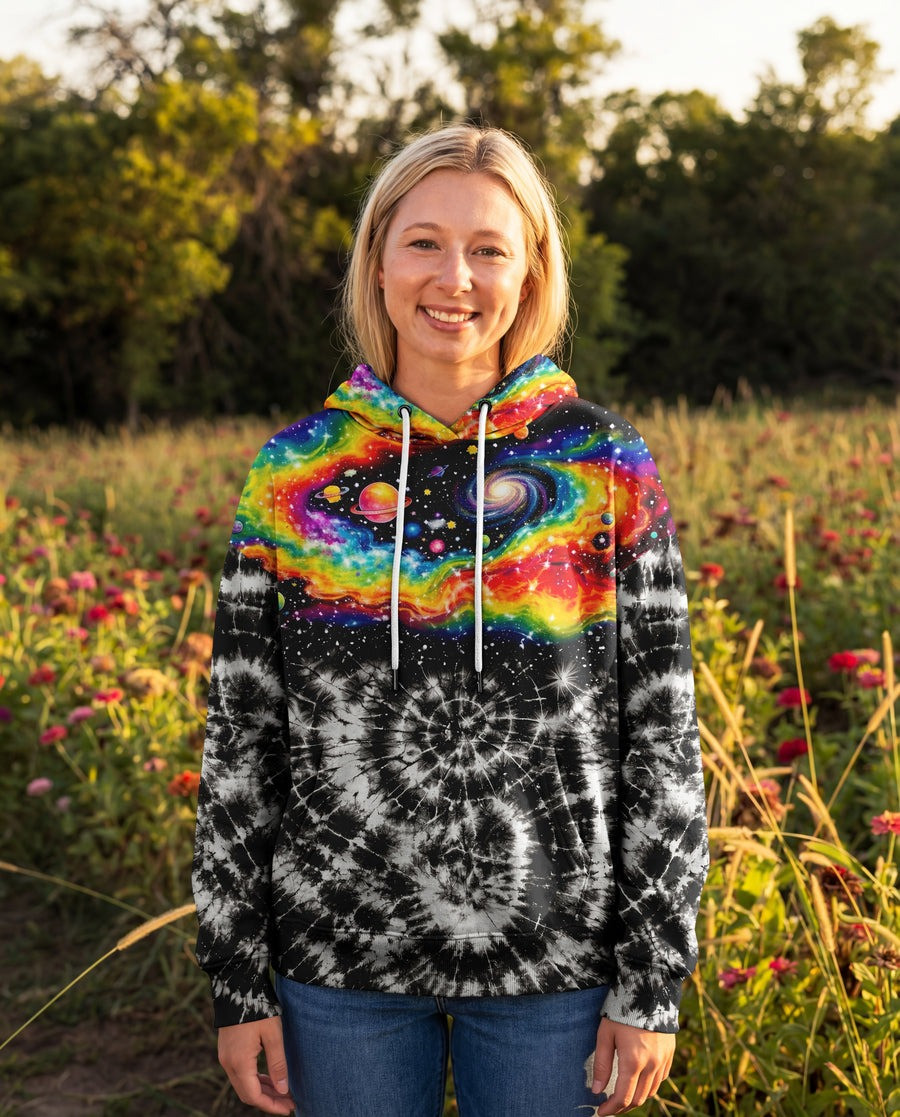 Cat Galaxy Tie Dye Hoodie Cute Animal Apparel Groovy Clothing Cat Lovers Gifts For Her
