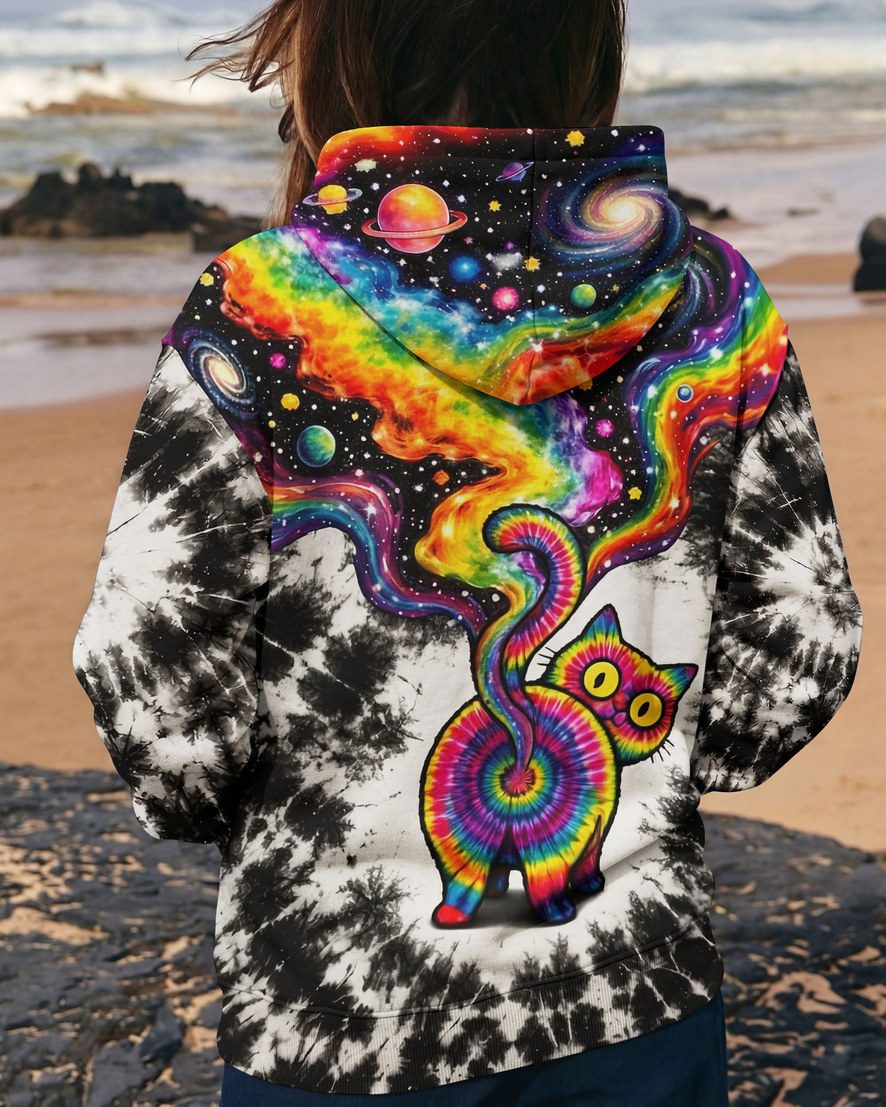 Cat Galaxy Tie Dye Zip Hoodie Vibrant Colors Clothes Unique Gifts For Best Friends - Image 2