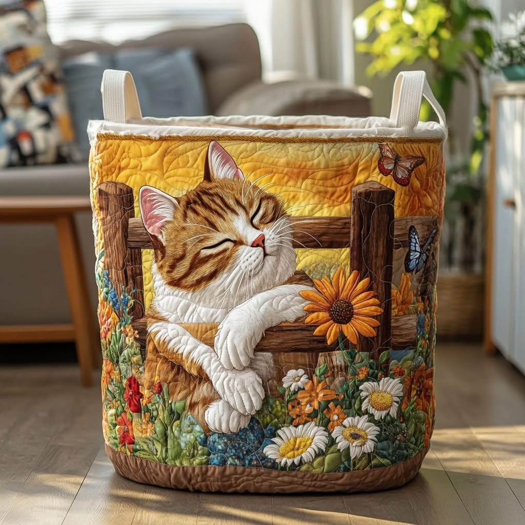 Cat Garden Daydream Quilted Laundry Basket Cute Animal Storage Basket Gifts For Cat Lovers