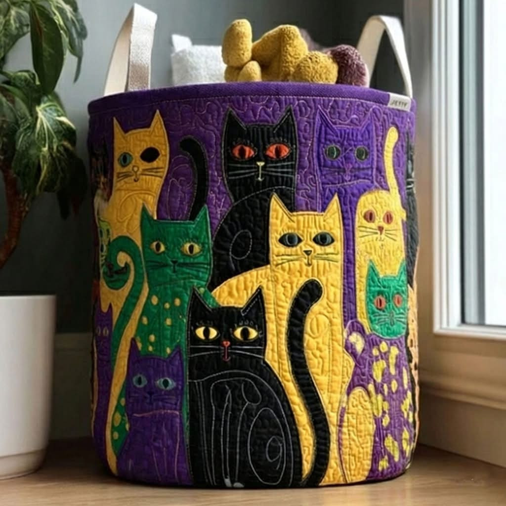 Cat Gilded Paws Of Carnival Quilted Laundry Basket Cute Animal Home Decor Cat Lovers Gifts
