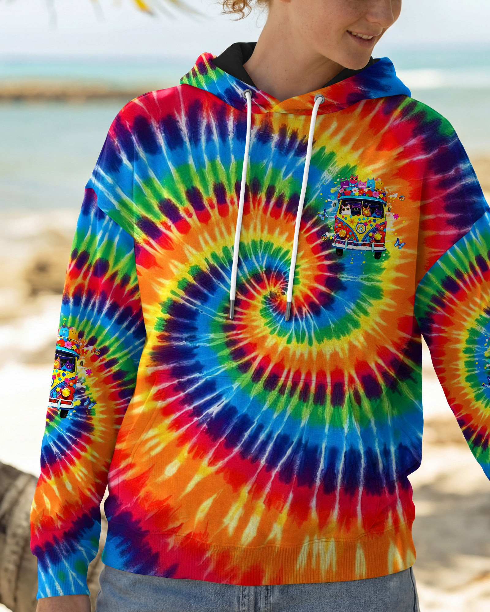 Cat Hair Don't Care Tie Dye Hoodie Clothes Unique Gifts For Bestie