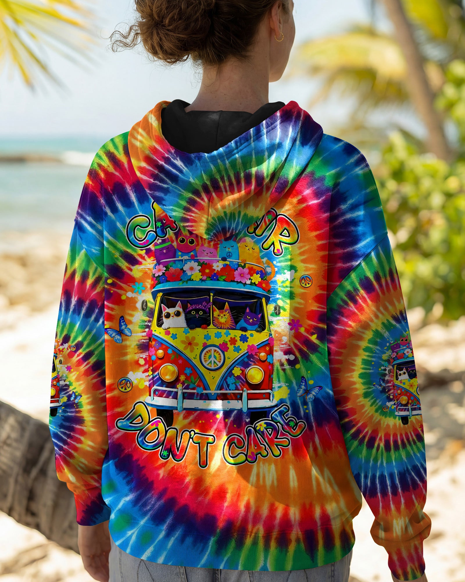 Cat Hair Don't Care Tie Dye Hoodie Clothes Unique Gifts For Bestie - Image 2