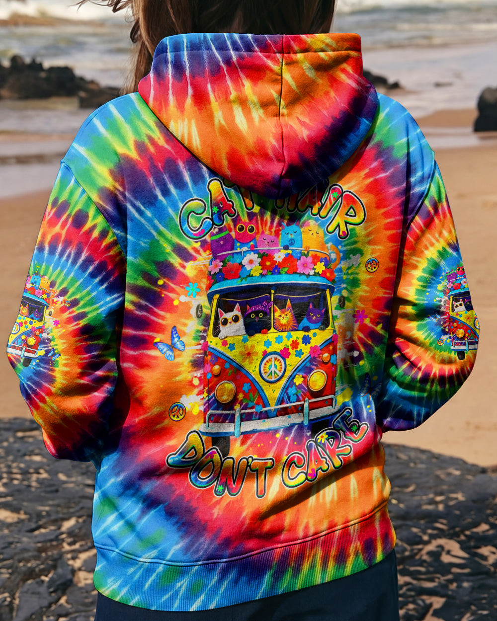 Cat Hair Don't Care Tie Dye Zip Hoodie Apparel Gifts For Best Friends - Image 2