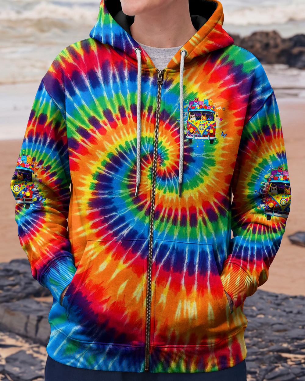 Cat Hair Don't Care Tie Dye Zip Hoodie Apparel Gifts For Best Friends
