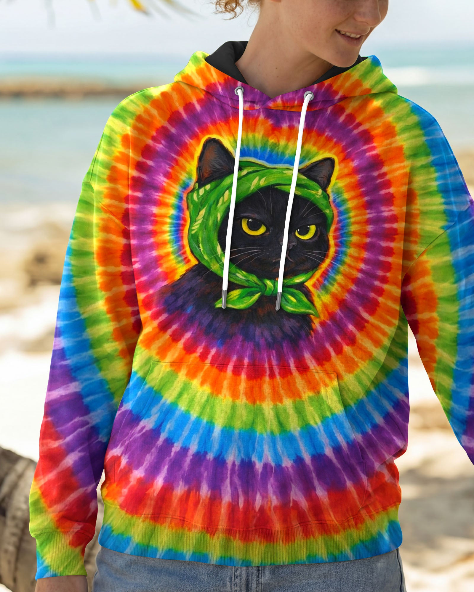 Cat Headband Colorful Swirl Tie Dye Hoodie Vibrant Colors Gifts For Sisters