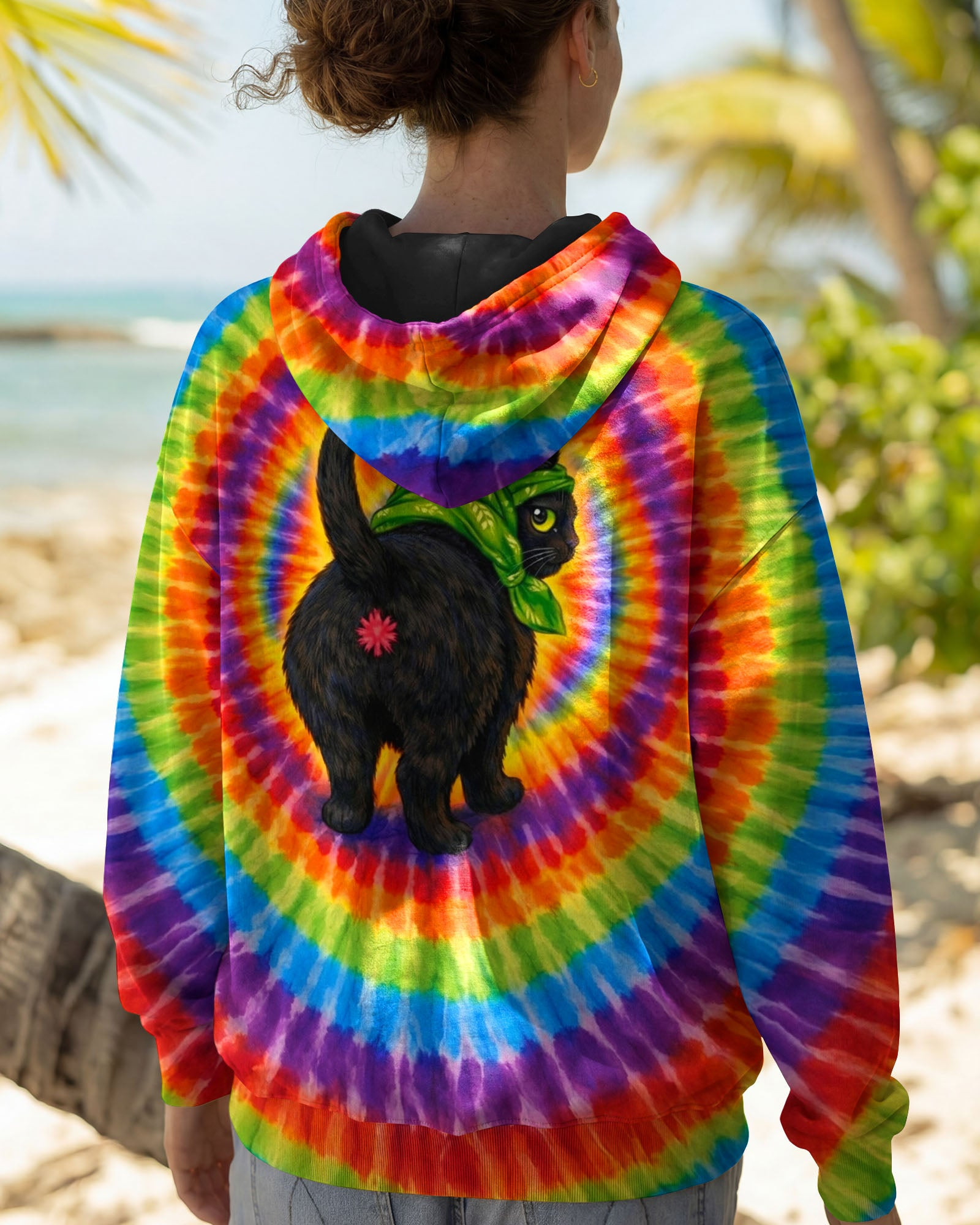 Cat Headband Colorful Swirl Tie Dye Hoodie Vibrant Colors Gifts For Sisters - Image 2