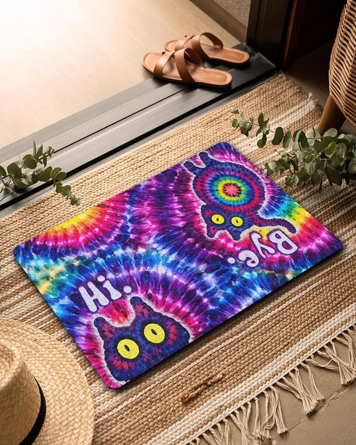 Cat Hi Bye Color Swirl Doormat Funny Welcome Mat Best Gifts For Cat Lovers