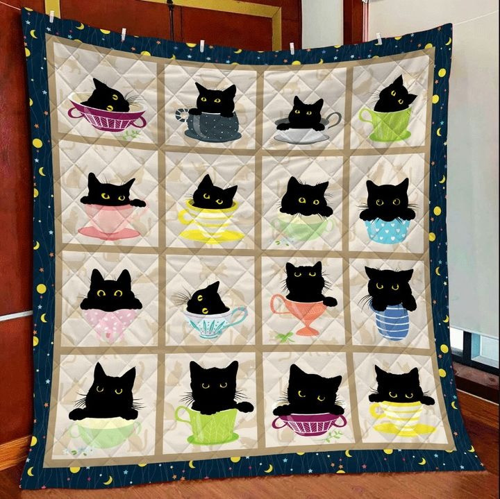 Cat In Teacups Quilt Blanket Cute Kitten Throw Blanket Best Gifts For Cat Lovers