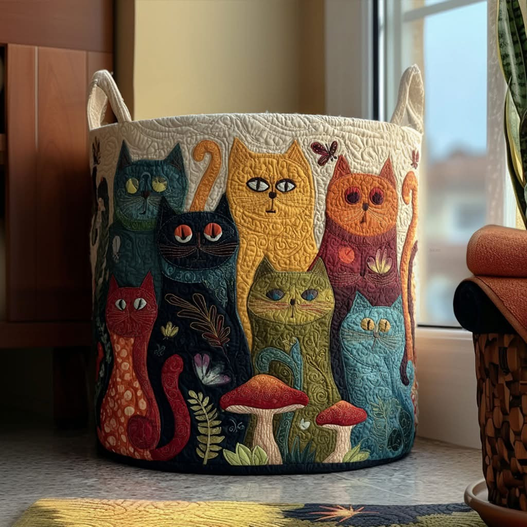 Cat Magic Whisker Valley Quilted Laundry Basket Hamper Basket Gifts For Cat Lovers